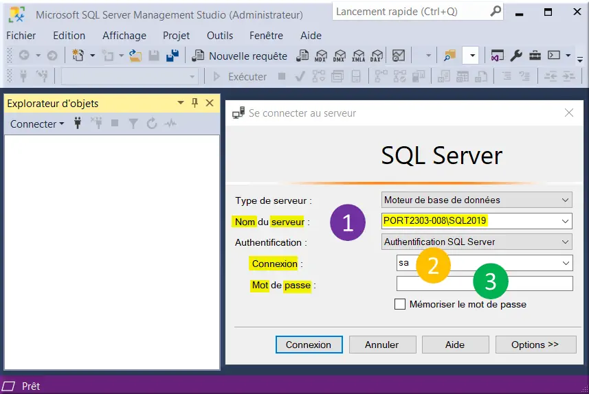 Connexion au serveur SQL Server Management